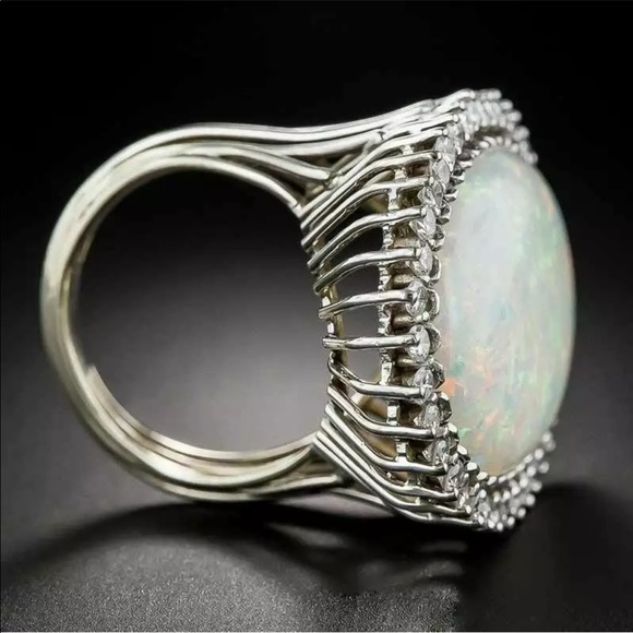 New Luxury 925 Silver Jewelry Oval Cut Opal Ring - Picture 4 of 7